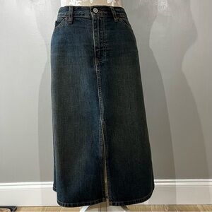 Y2K GAP Jeans Denim Midi Skirt Front Slit / Size 8 Hong Kong Yellow Tint